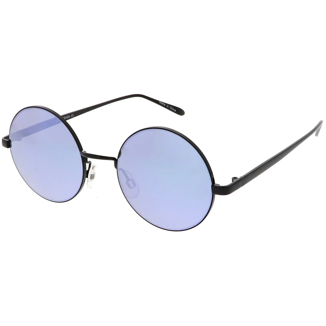 Premium Retro Round glasses With Metal Frame Slim Arms Colored Mirror Lens 52mm