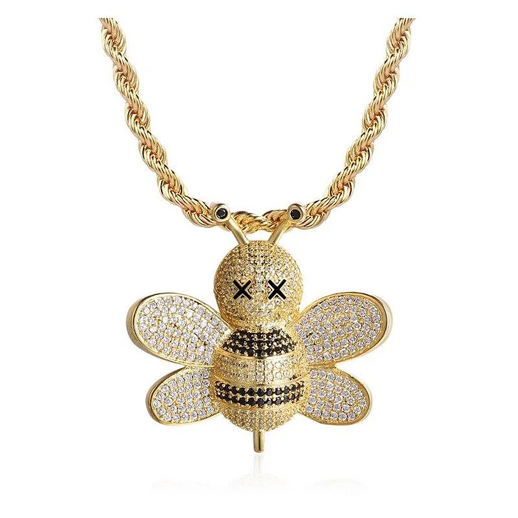 Hip Hop Chain Fully Iced Out Cute Little Bee Pendent-VESSFUL