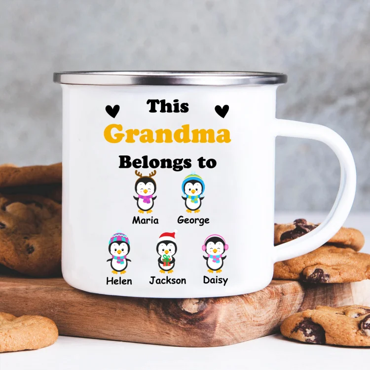Penguins Enamel Mug Customized Titles & 1-6 Names Cup Personalized Christmas Mugs Gift for Family