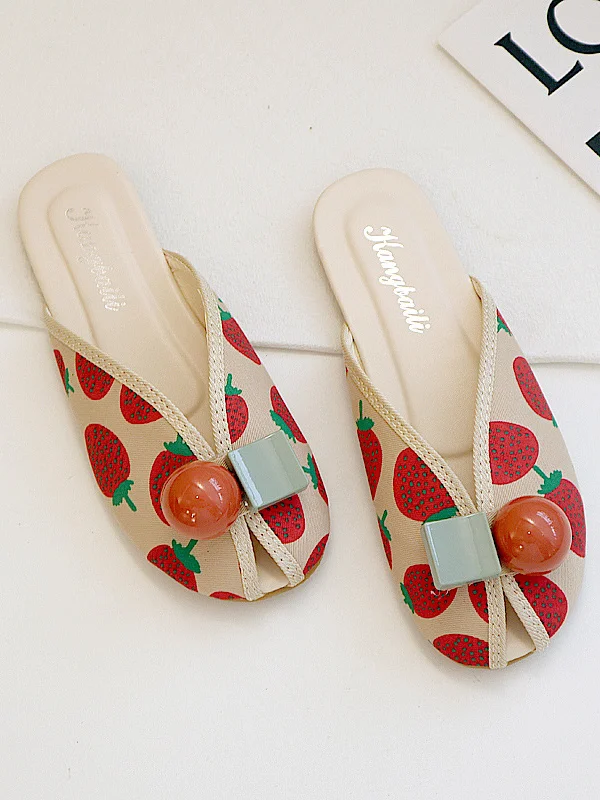 Split-Joint Round-Toe Printed Open Toe Slippers