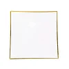 10 Pack | 8" White / Gold Concave Modern Square Plastic Dessert Plates, Disposable Salad Appetizer Party Plates