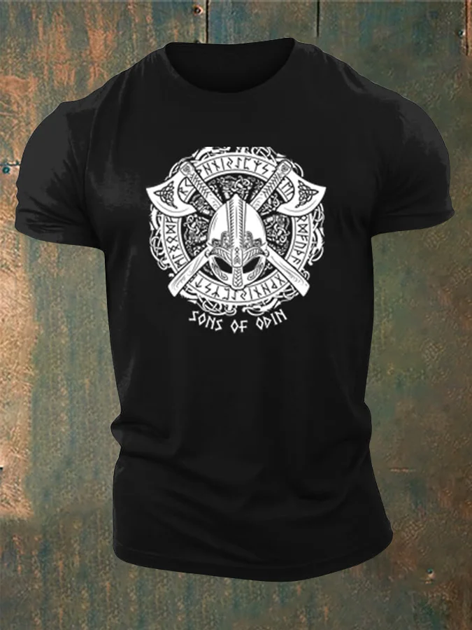 Männer Viking Style Söhne von Odin bedrucktes T-Shirt