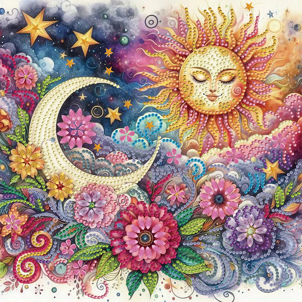 Sun And Moon Flowers 30*30cm(canvas) special shaped drill diamond painting