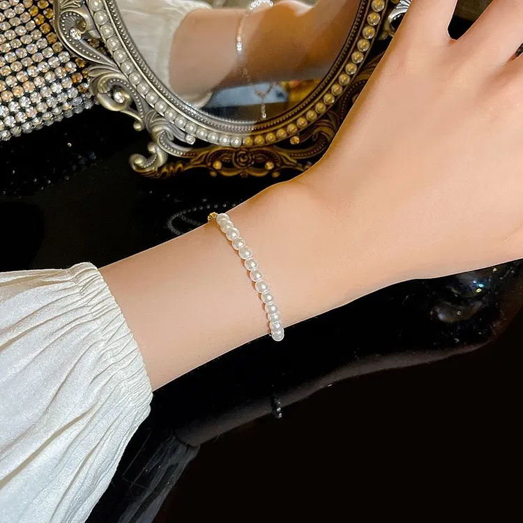 Women's Pearl Bracelet with Sterling Silver Beads and Chain