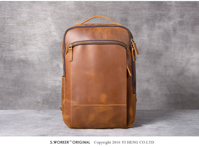 Front Display Color Brown of Leather Backpack