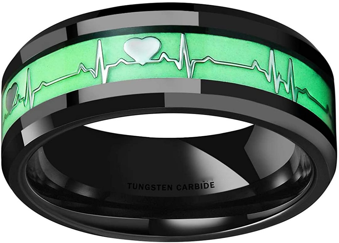 Women's Or Men's Aurora 6MM 8MM Luminou Glow Tungsten Carbide Rings carbon fiber Hearthbeat Wedding Bands custom