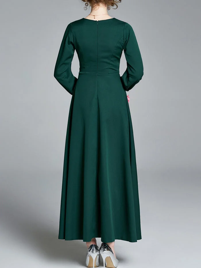 Temperament Long-sleeved Lapel Tie-up Dress