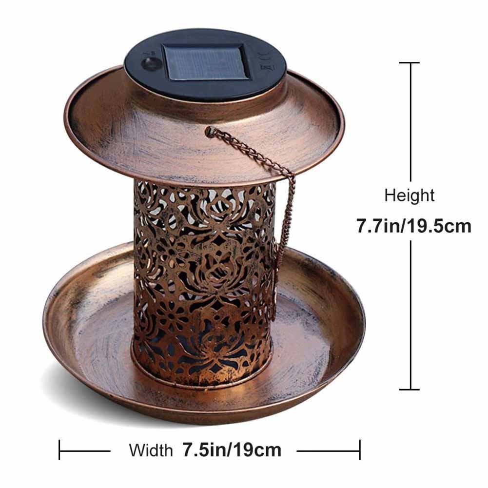 Solar Power LED Bird Feeder Lawn Lamp Hanging Feeding Metal Night Light (A)