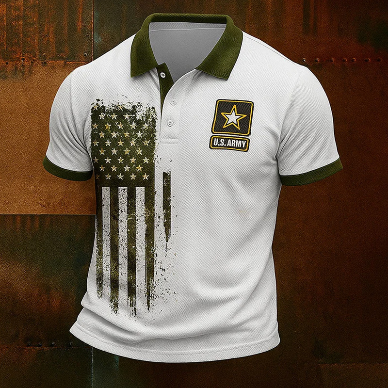 Men's Vintage Army Print Casual Polo Shirt artswardrobe