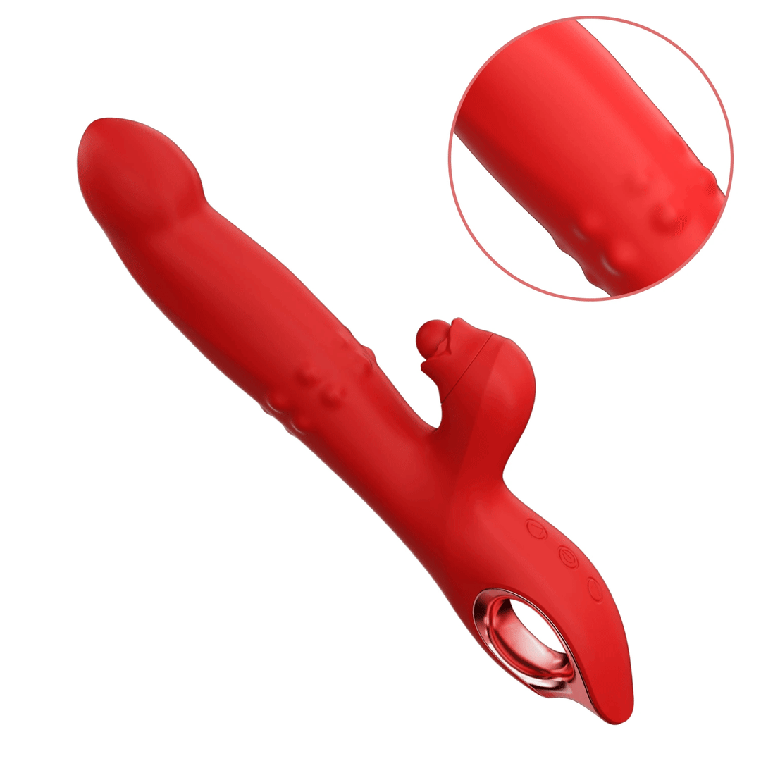 Bud - Tapping Rabbit Vibrator With Sliding Beads Ring - Rose Toy
