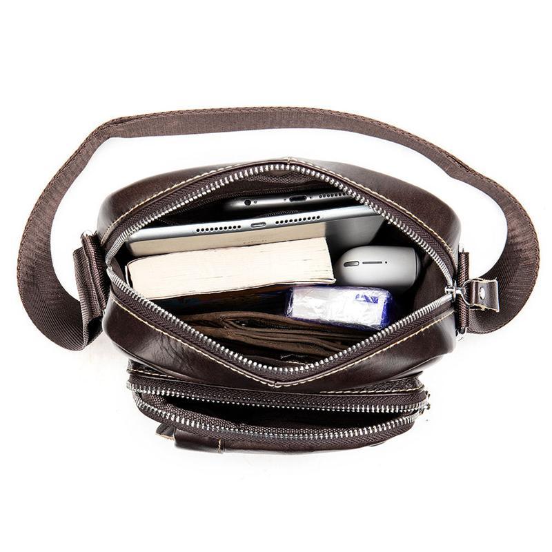 Mens Casual Leather Sling Shoulder Bag With Earphone Hole