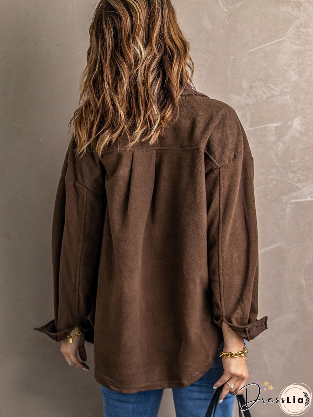 Brown Plush Fleece Button-Up