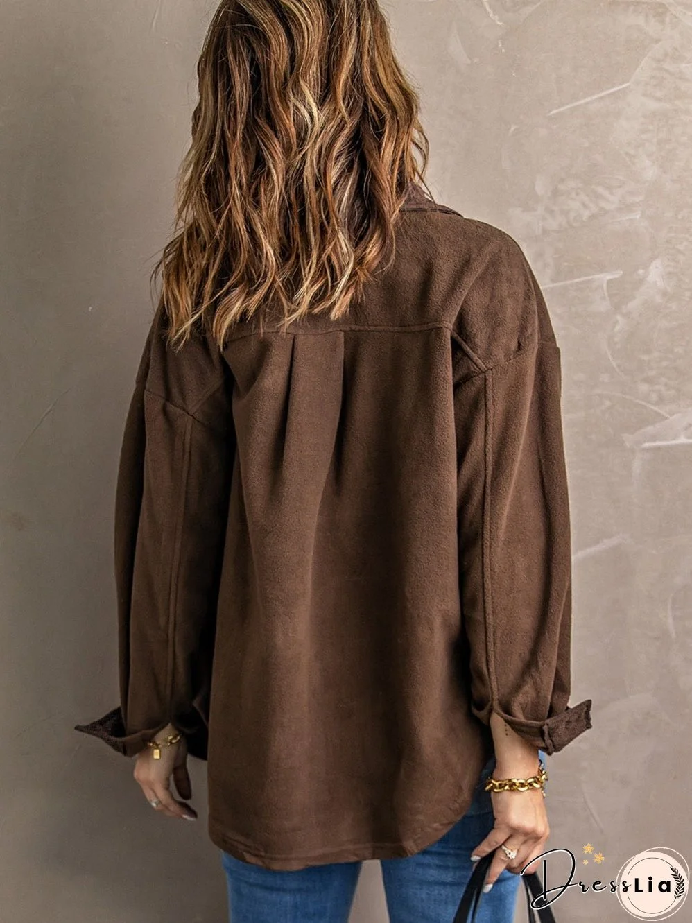 Brown Plush Fleece Button-Up