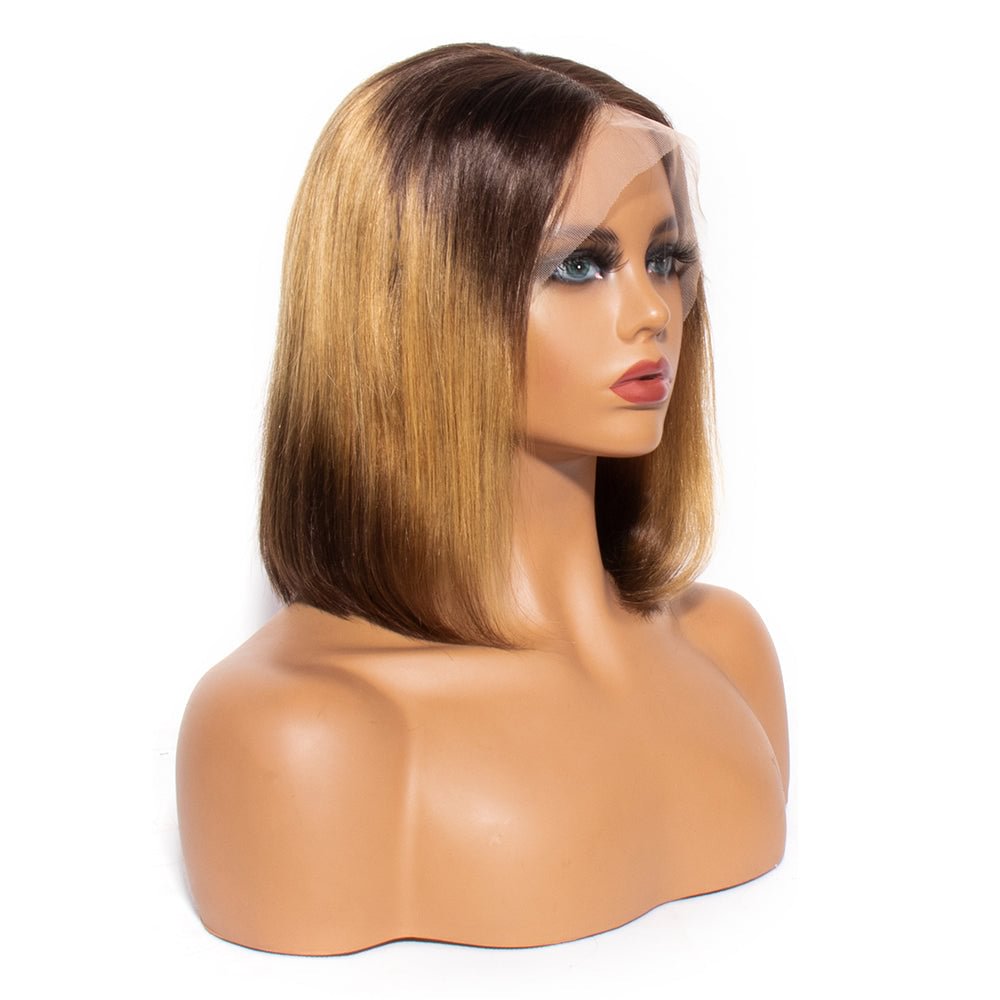 100% Human Hair Straight Bob Wig 13x4 Front Lace Wig T1b/30/1b Color Zaesvini