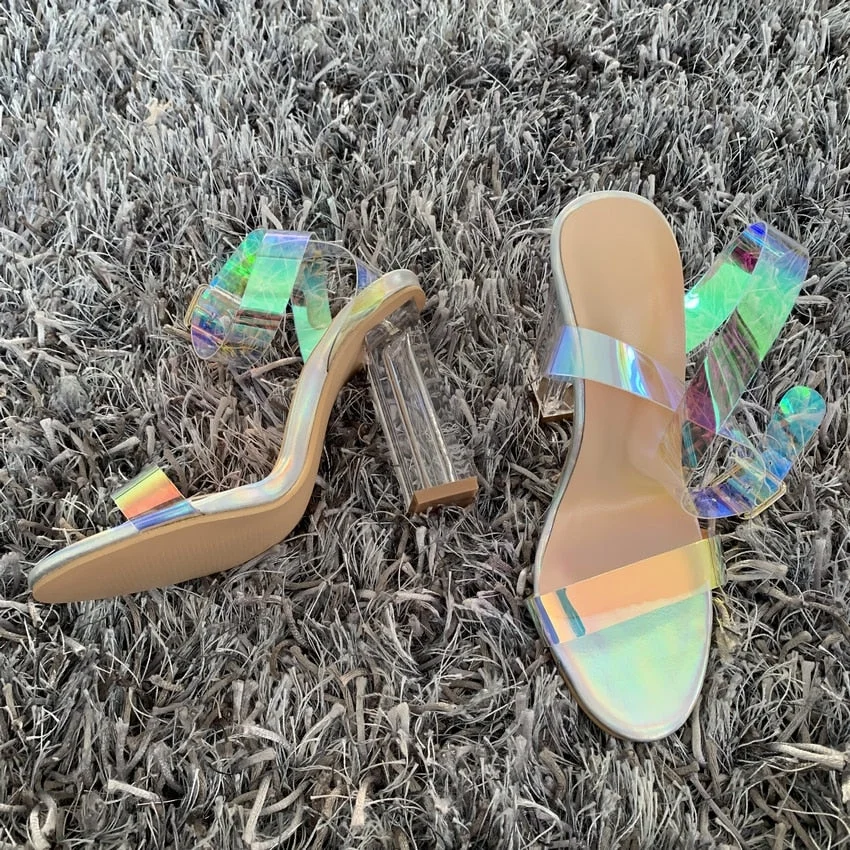 2019 Women Sandals Shoes Celebrity Wearing Simple Style PVC Clear Transparent Strappy Buckle Sandals High Heels Shoes Woman
