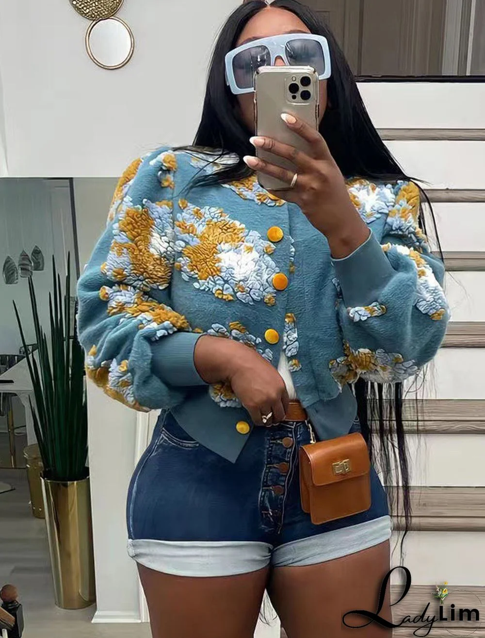 Women Fashion velvet Flower Button Jacket