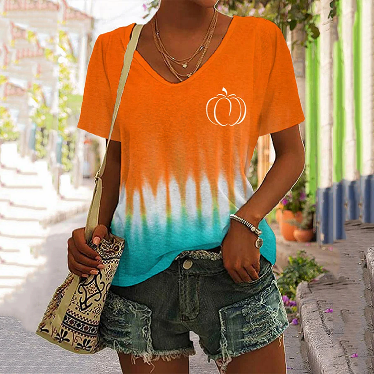 Thanksgiving Autumn Pumpkin Print Casual Cotton Women's T-Shirt