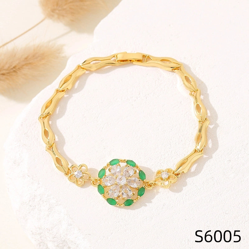 Minimalist Flower Copper Inlay Zircon Bracelets