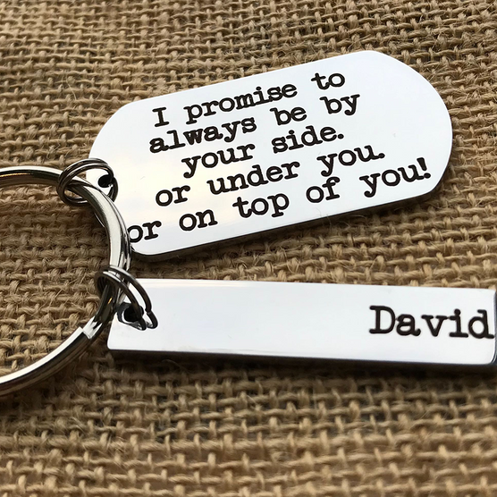Peronalized Name Couple Keychain "I Promise to Always Be By Your Side"