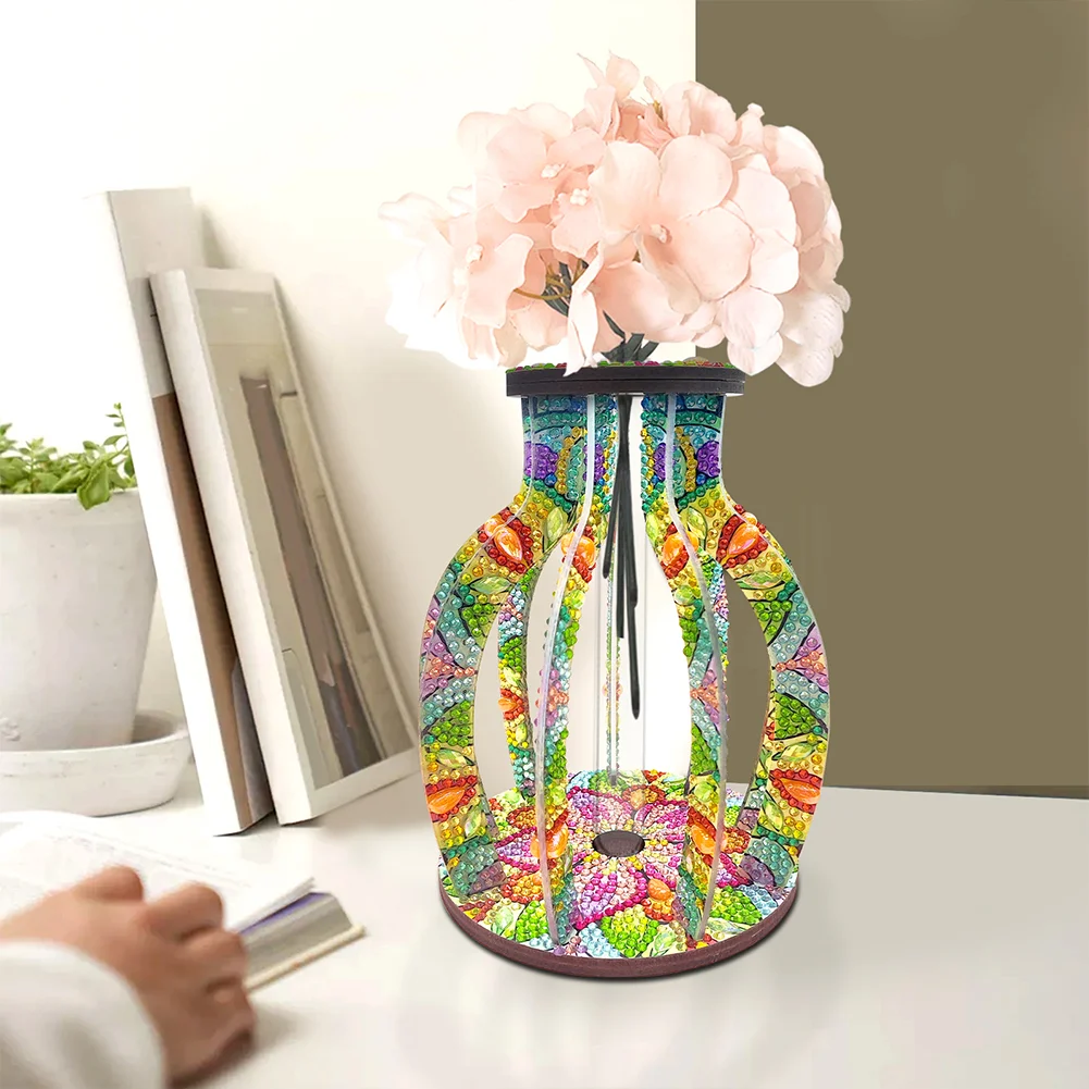 DIY Wood Flower Diamond Painting Flower Vase Ornaments for Home Office Decor