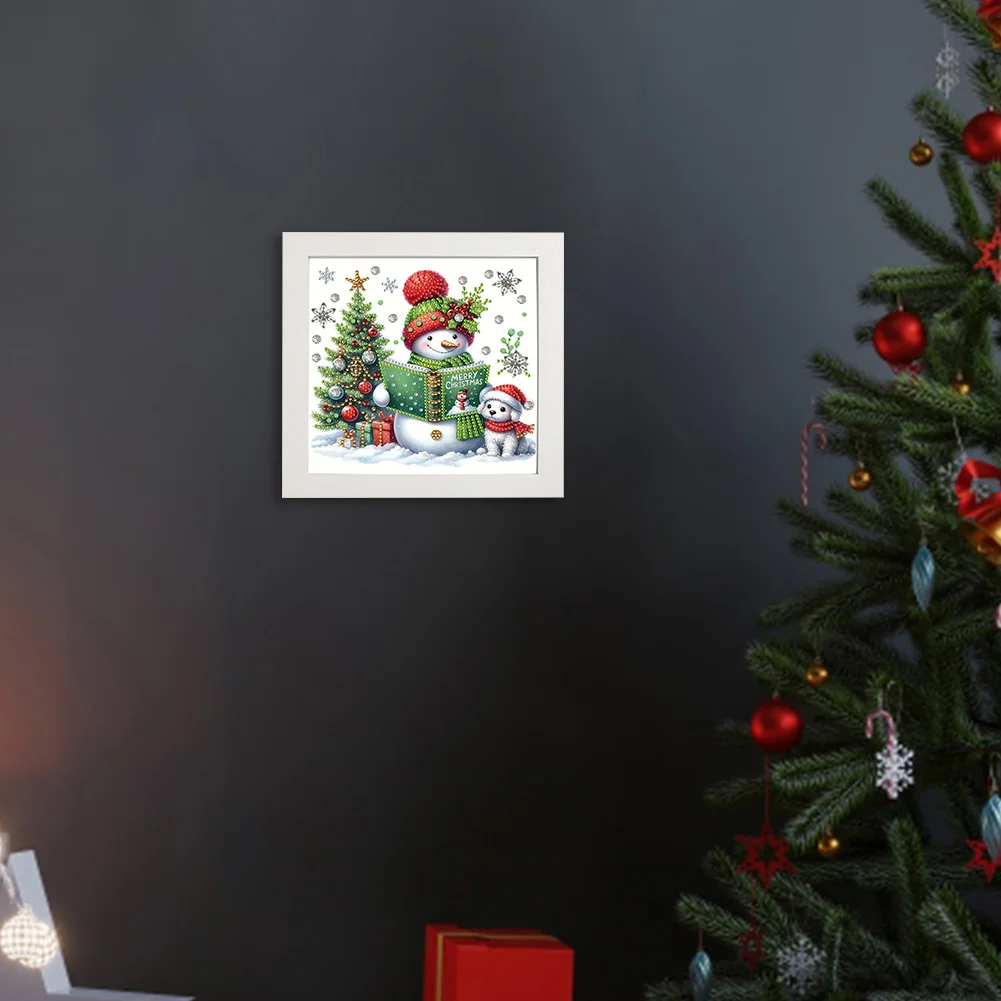 5D DIY Partial Special Shaped Drill Diamond Painting Xmas Snowman Home Kit 19.2x19.2cm【With Frame】