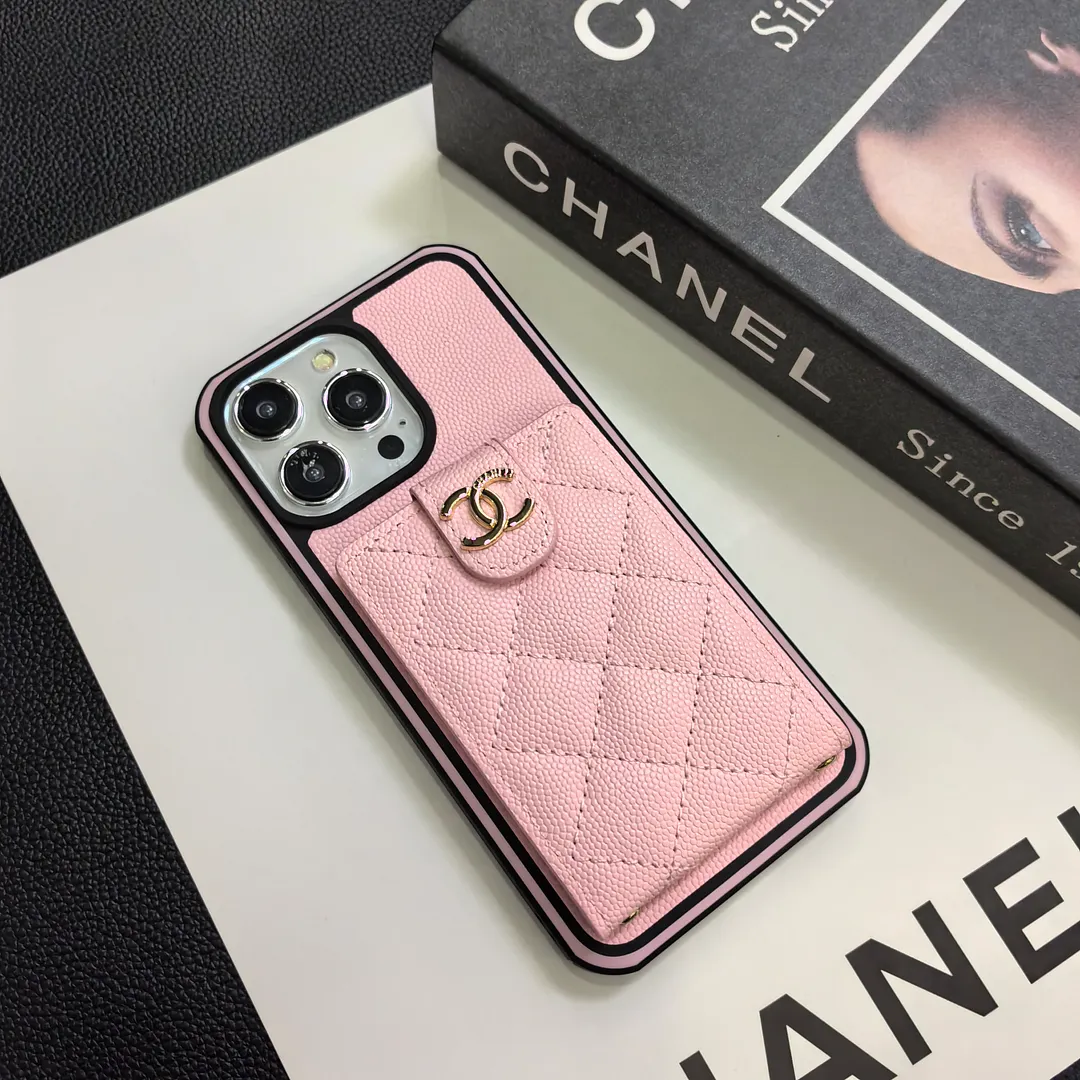 Luxurious Lambskin Chanel Button Card Holder iPhone Case Crossbody
