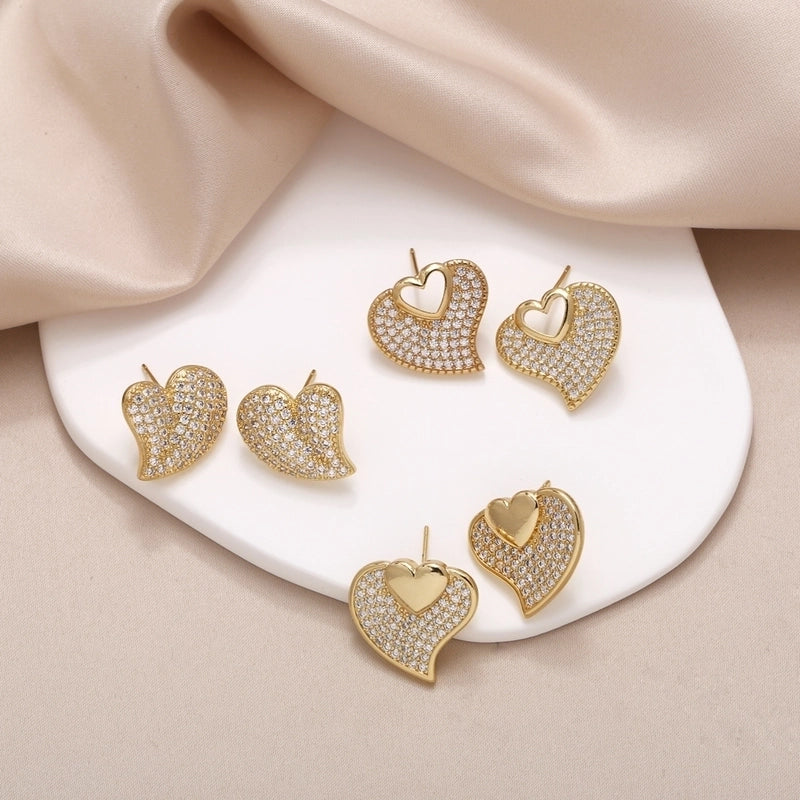 1 Pair Modern Style Minimalist Heart Shape Plating Inlay Copper Zircon 18K Gold Plated Ear Studs