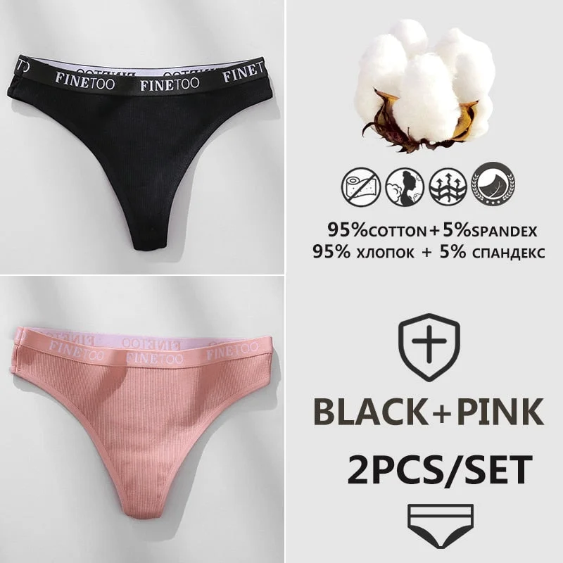 FINETOO 1/2PCS G-string Women Cotton Thongs M-XL Design Letter Femme Underwear Sexy Panties Underpants Thong Pantys Lingerie
