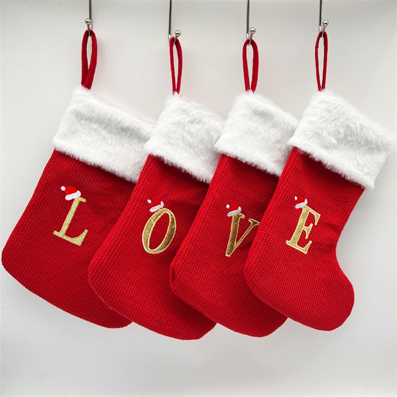 Tegooe Personalized Alphabet Knitted Christmas Stockings - Cable Knit Decoration