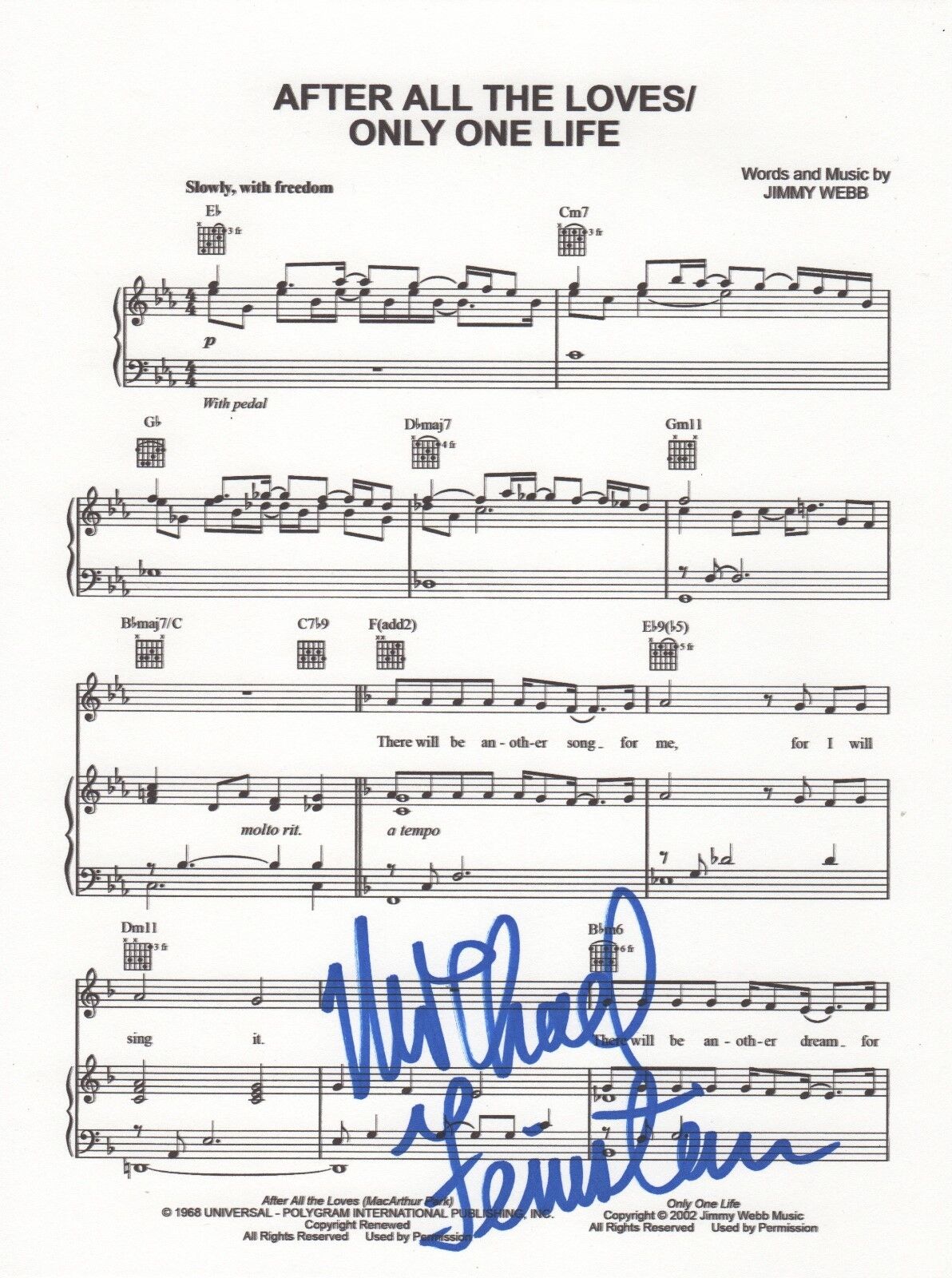 Michael Feinstein REAL hand SIGNED 8.5x11 After All The Loves sheet music #1 COA