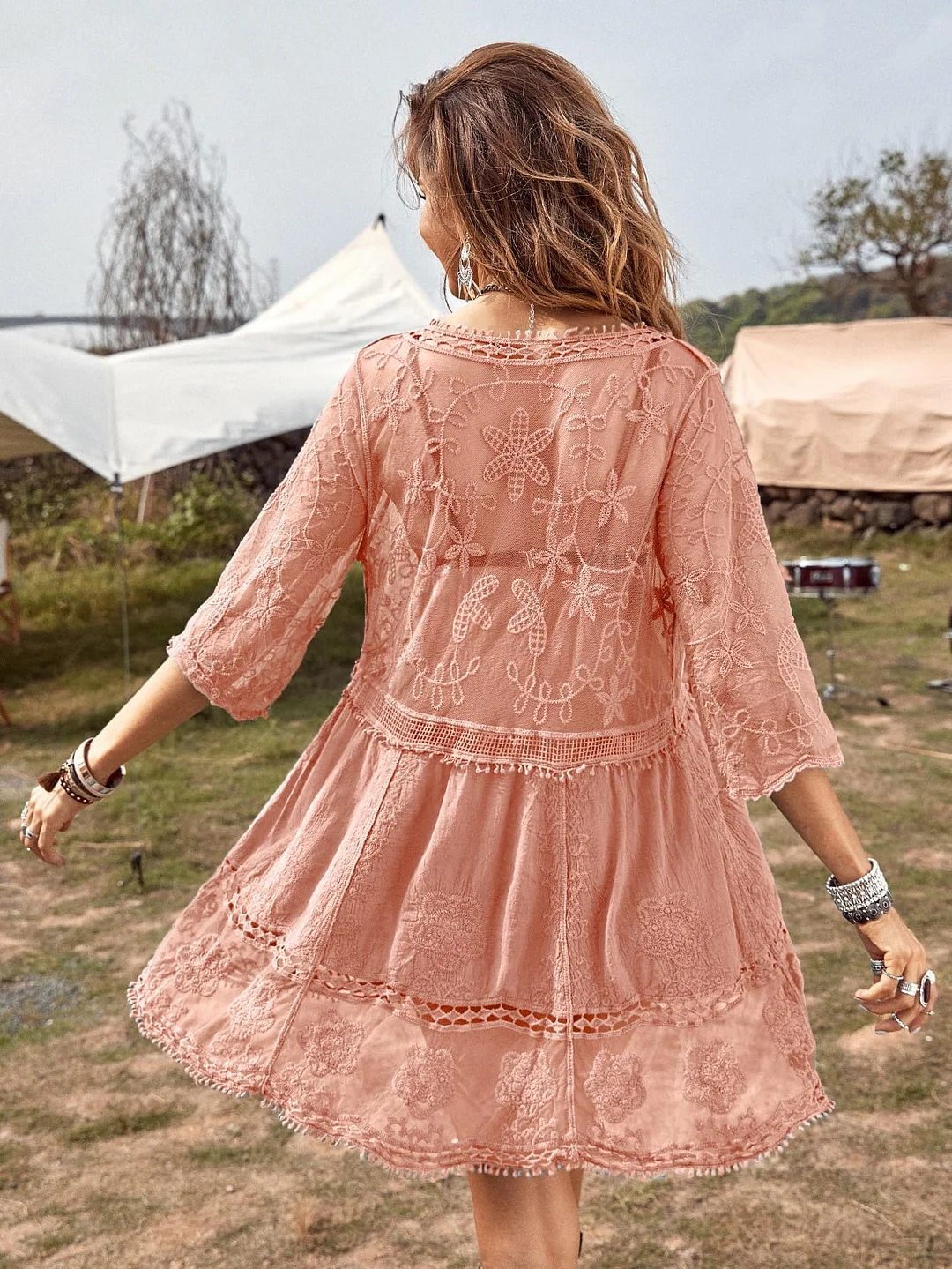 B2prity Women's Contrast Lace Bathing Suit Cover Up V-Neck Swimsuit Coverups Loose Swimwear Beach Dress Beachwear