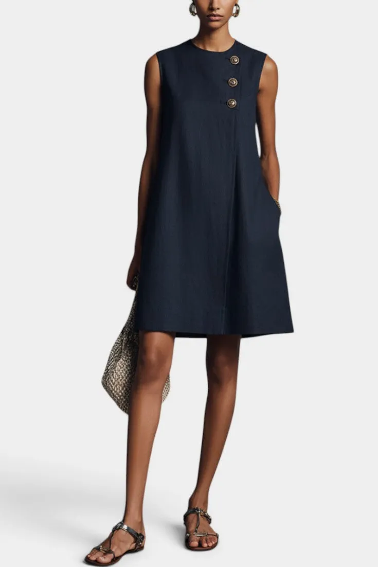 Structured A-Line Dress with Button Detailing