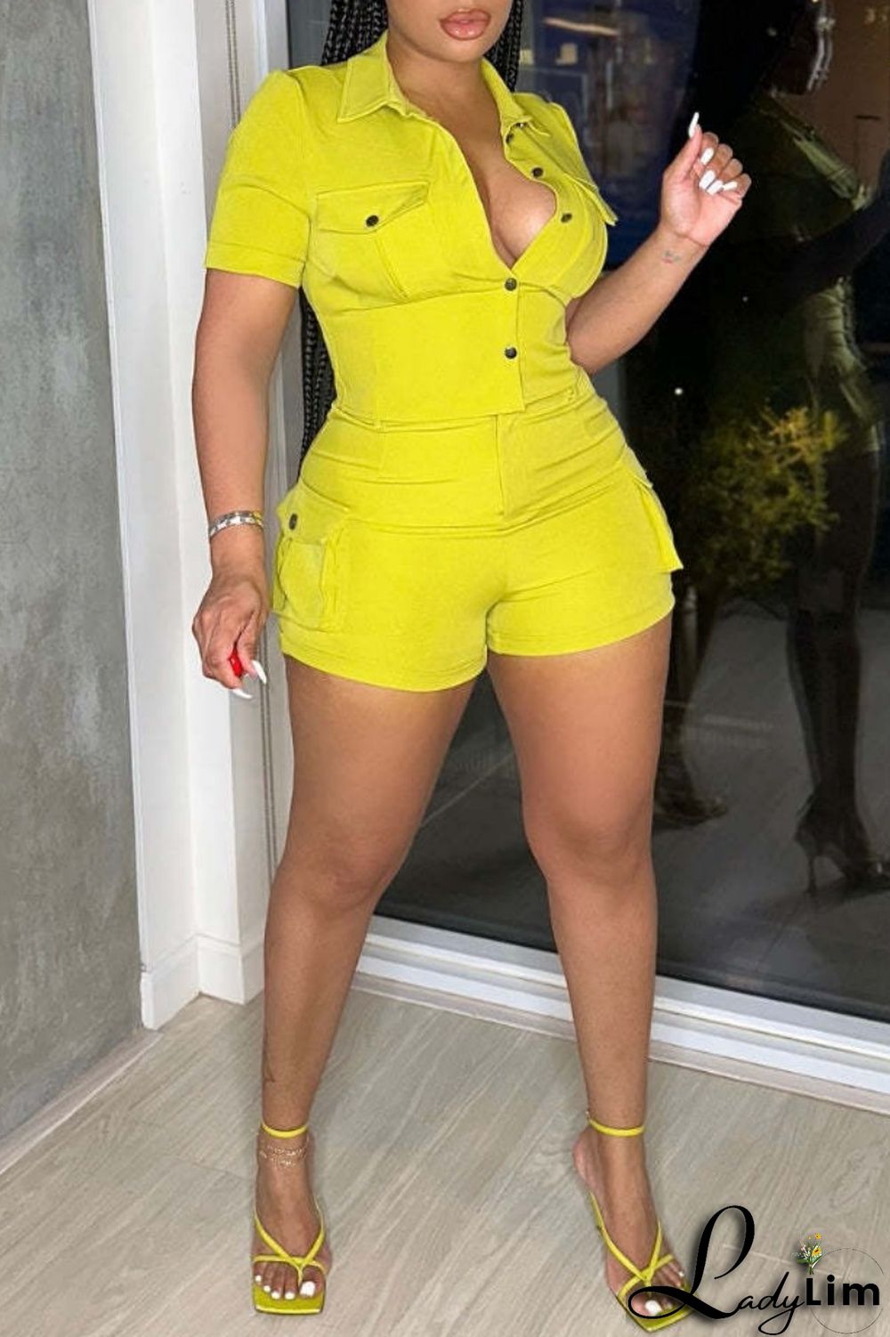 Red Casual Solid Patchwork Turndown Collar Short Sleeve Two Pieces