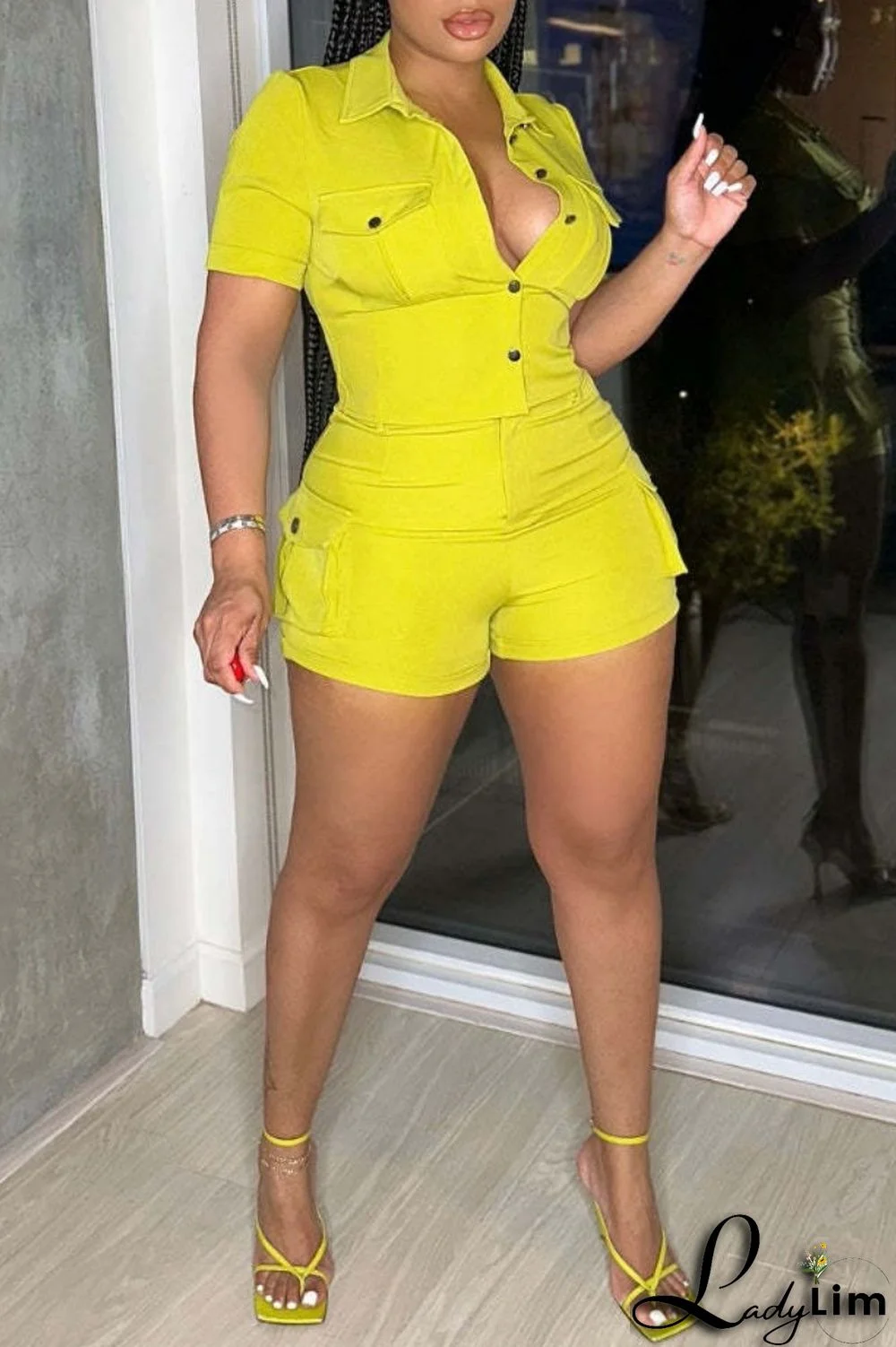 Red Casual Solid Patchwork Turndown Collar Short Sleeve Two Pieces