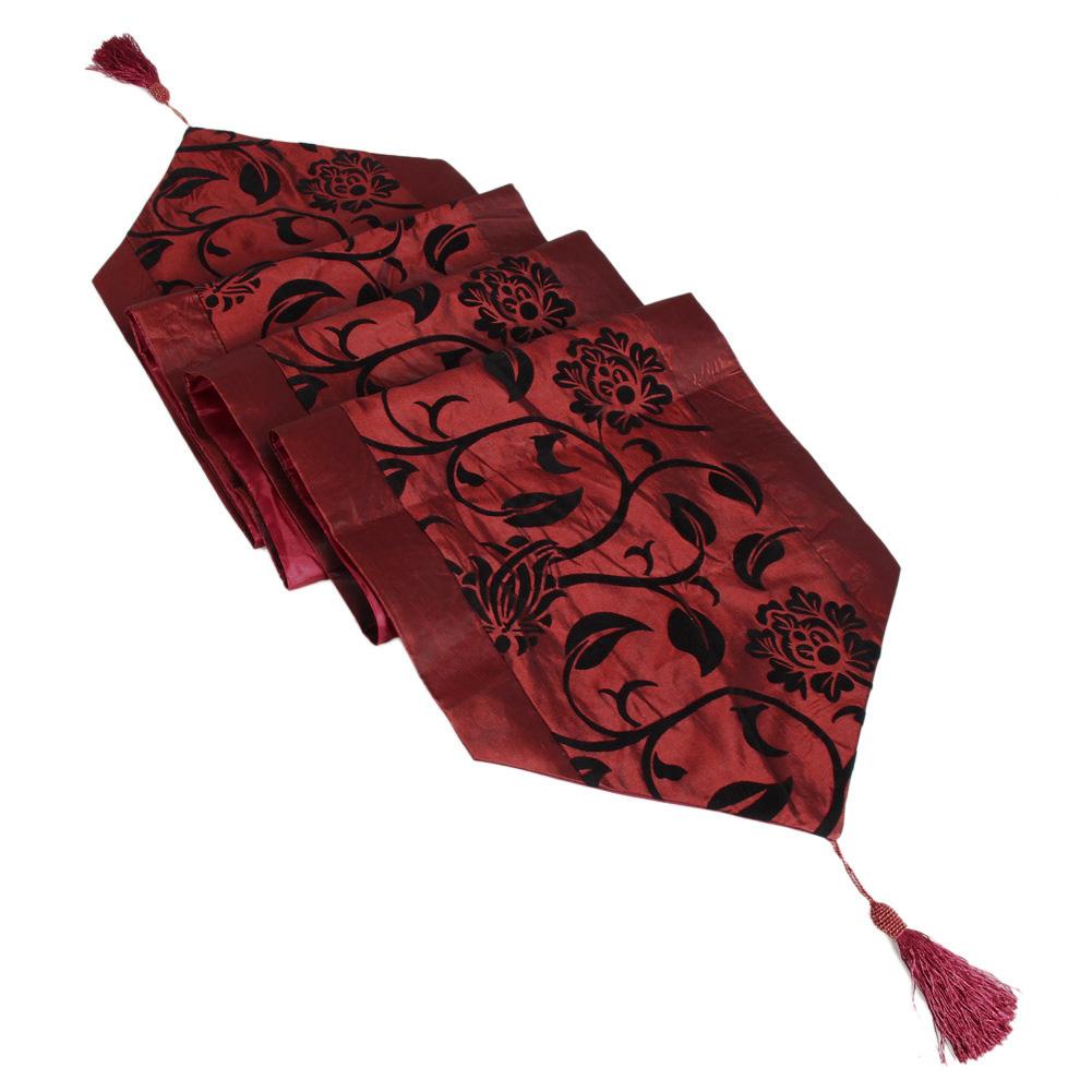 

Wedding Decor Raised Flower Blossom Flocked Damask Table Runner Cloth, Dark red, 501 Original