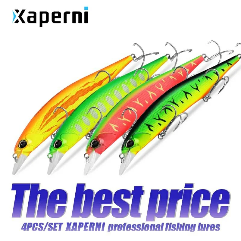 Xaperni Hot sales 4pcs/set 12cm 18g Dive 1-1.8m fishing lure hard bait minnow quality professional action minnow fishing tackle