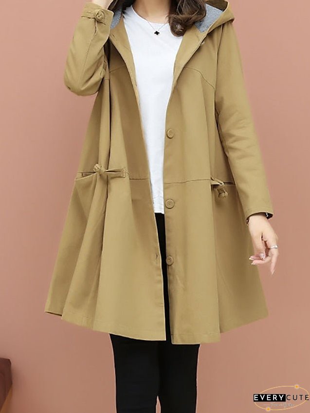 Women's Trench Coat Long Coat Winter Warm Hooded Coat Windproof Warm Overcoat Fall Warm Casual Jacket Long Sleeve Dark Grey Black Khaki