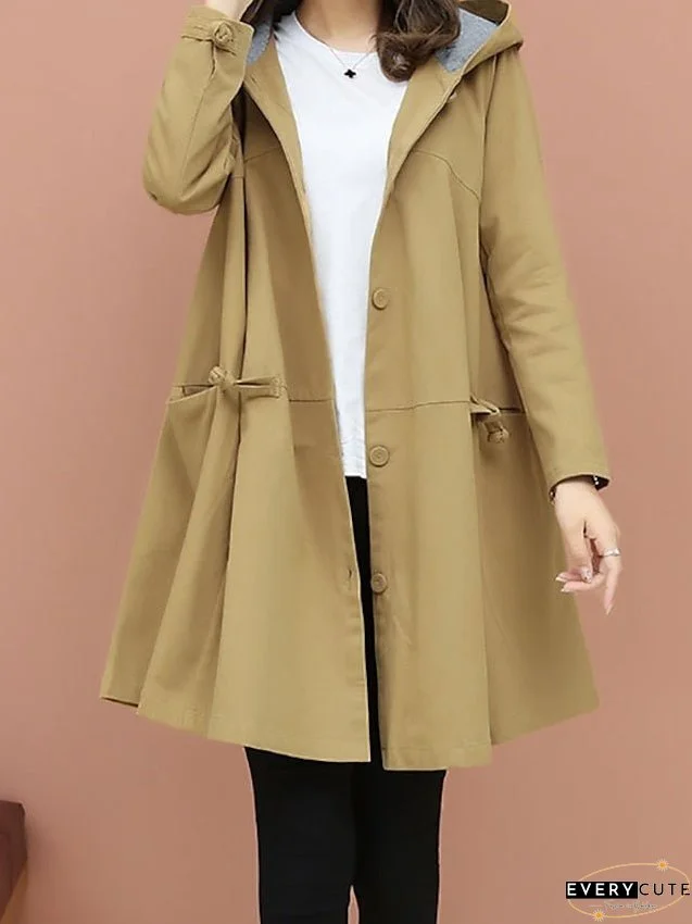 Women's Trench Coat Long Coat Winter Warm Hooded Coat Windproof Warm Overcoat Fall Warm Casual Jacket Long Sleeve Dark Grey Black Khaki