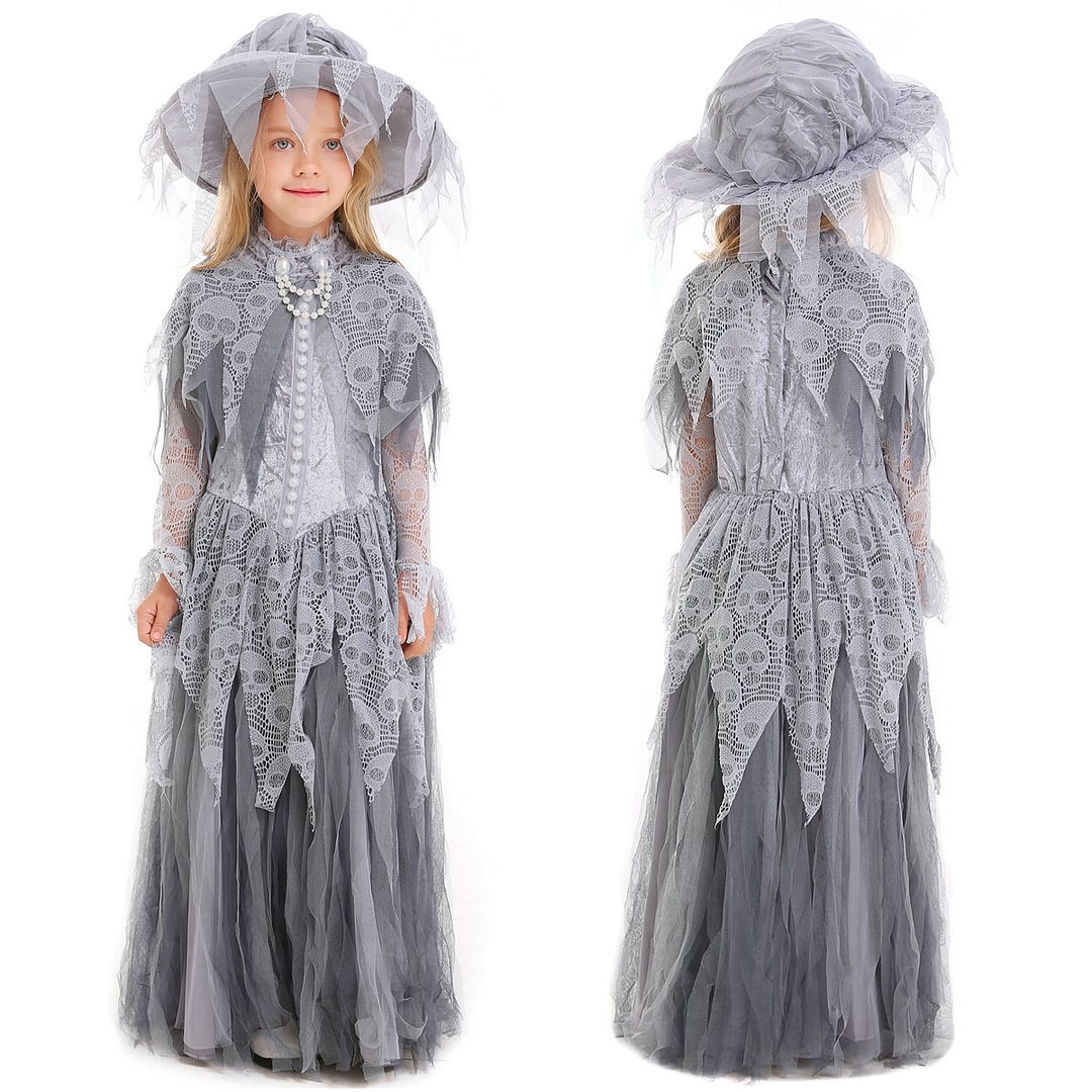 Child Halloween Ghost Princess Bridal Flower Girl Witch Costume-Pajamasbuy