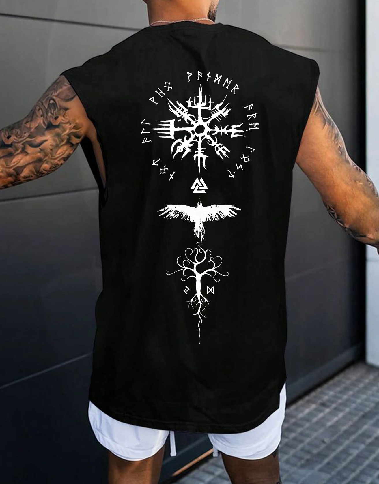 Viking Print Sleeveless T-shirt Vest / TECHWEAR CLUB / Techwear