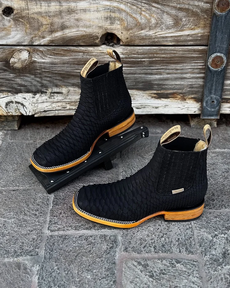 Black Python Denim Boots