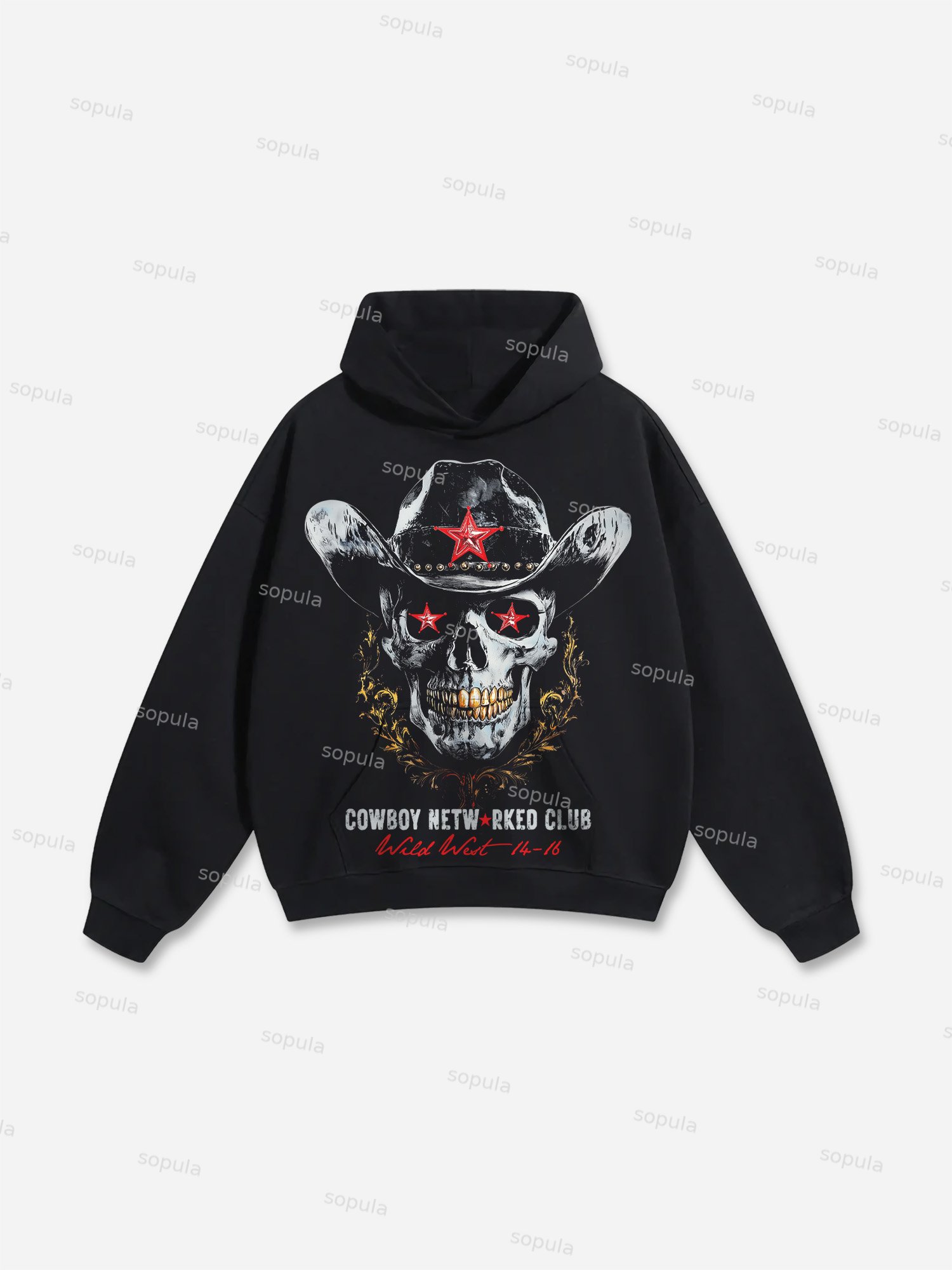 Men's Vintage Wild West Skull Graphic Cotton Hoodie - SOPULA