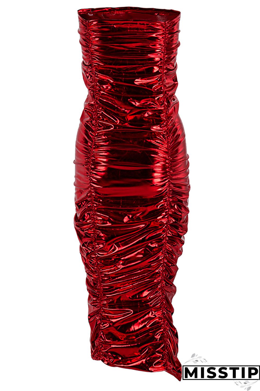 Golden Yellow Sexy Solid Fold Strapless Sleeveless Dress