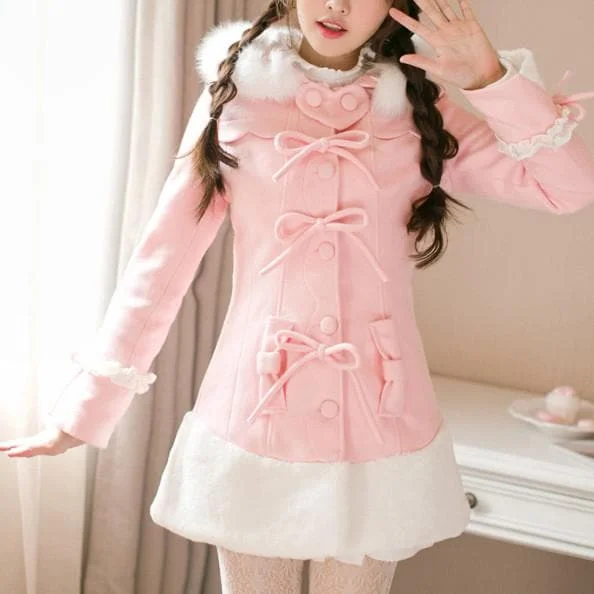 Pink Sweet Heart Bow Woolen Coat SP1711435