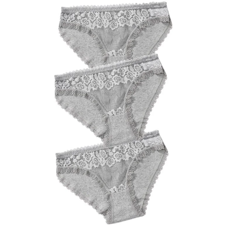 3PCS Lace Panties Women's Cotton Underwear Seamless Cute Girls Briefs Lingerie Solid Fashion Female Sexy Panties Plus Size XXL