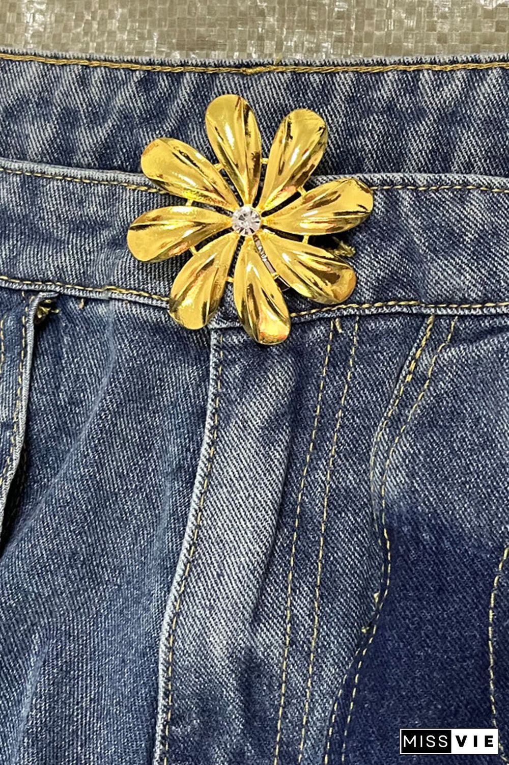 Street Solid Hollowed Out High Waist Straight Denim Jeans