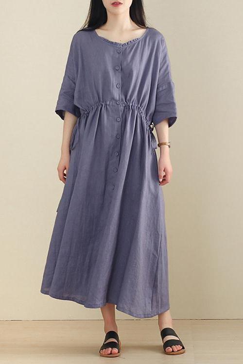 Women Linen Half Sleeve Plus Size Cardigan Dress