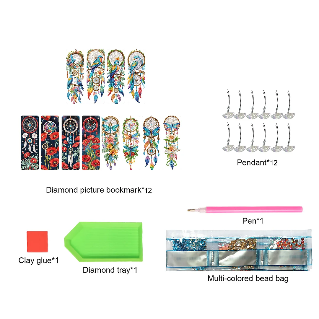 12Pcs Dreamcatcher DIY Diamond Painting Bookmarks Readers Home Office Book Decor