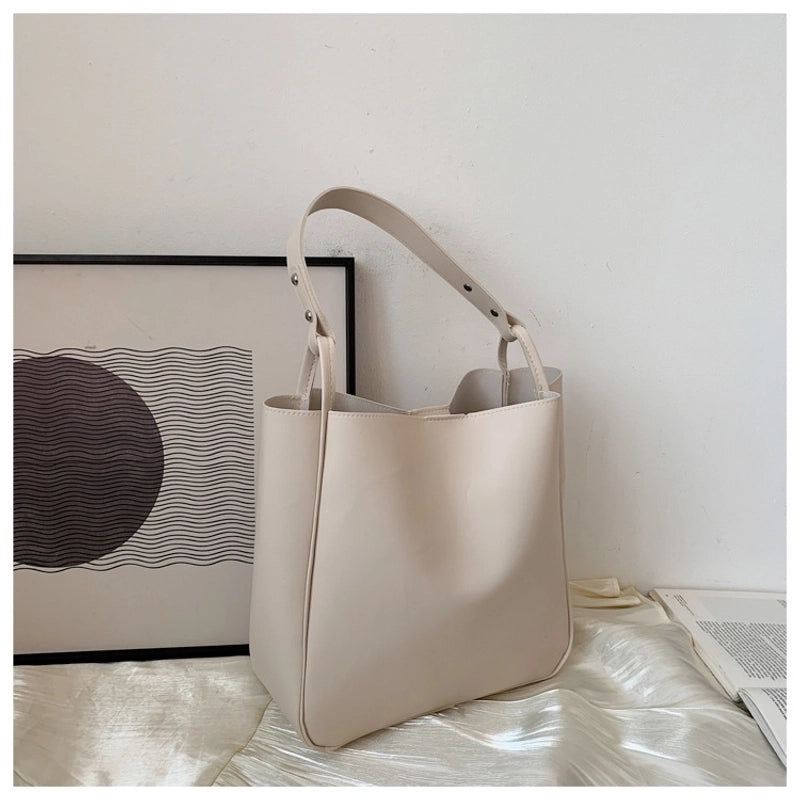 Vintage Bucket Bag New Trendy Internet Celebrity Popular Shoulder Bag Korean Style Fashionable Solid Color Large Capacity Women's Bag2