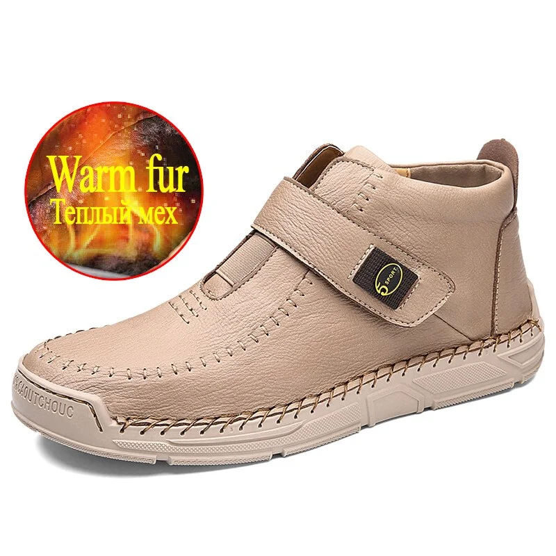 Fashion Men's Winter Boots Handmade Men's Ankle Boots Plush Warm Men's Snow Boots Outdoor Cold Protection Winter Men's Boots